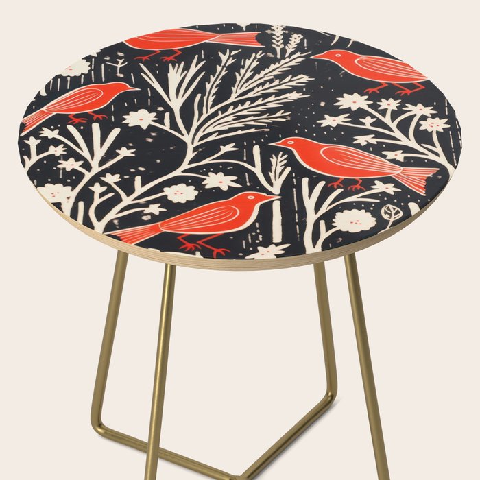 Red And Black Woodblock Birds Side Table Gallery Image 2