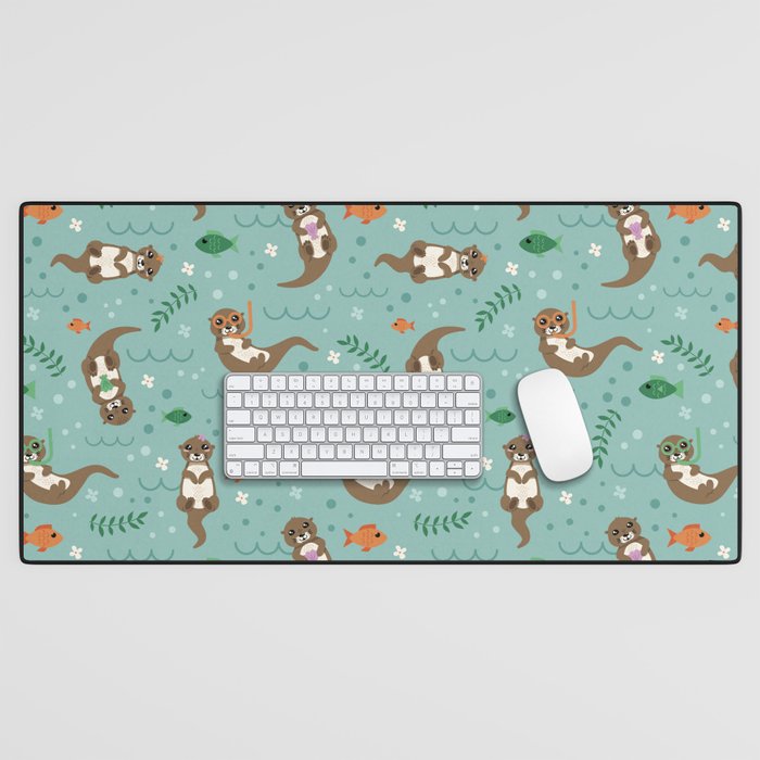 Kawaii Otters Playing Underwater Desk Mat Gallery Image 1