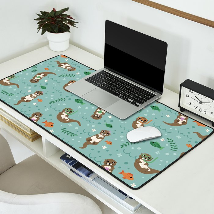 Kawaii Otters Playing Underwater Desk Mat Gallery Image 2