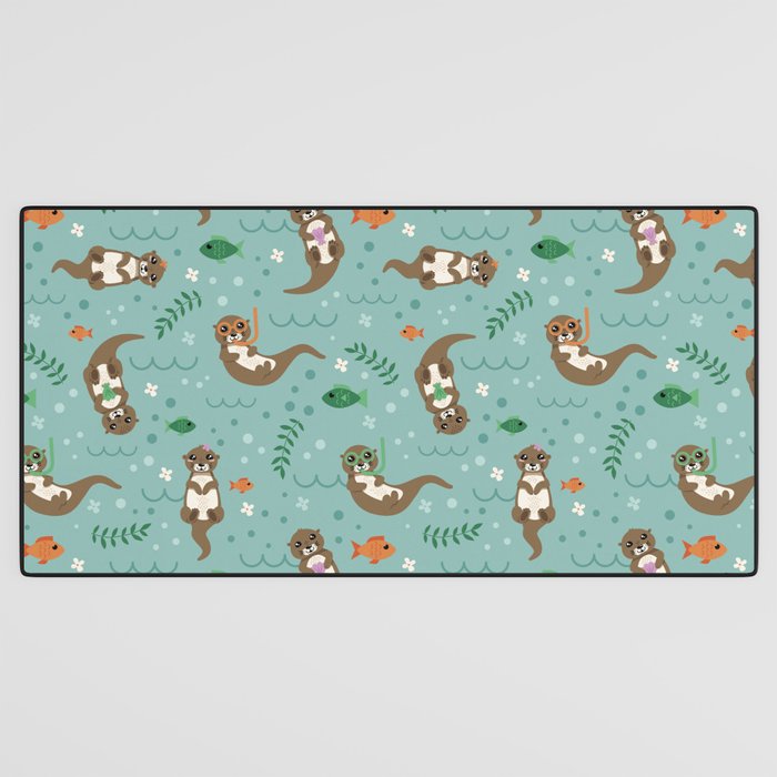 Kawaii Otters Playing Underwater Desk Mat Gallery Image 3