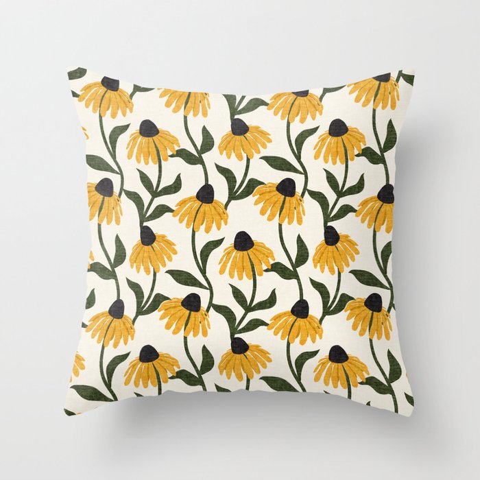 coneflowers - cream Throw Pillow Gallery Image 1
