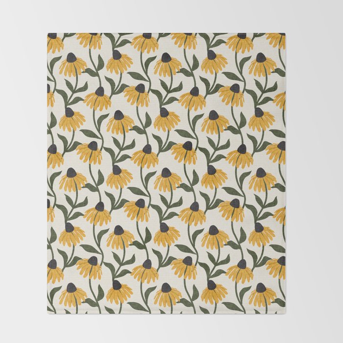 coneflowers - cream Throw Blanket Gallery Image 2