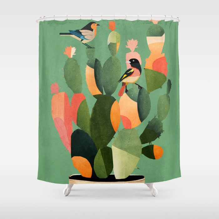 Cactus & Birds 3 Shower Curtain Gallery Image 1
