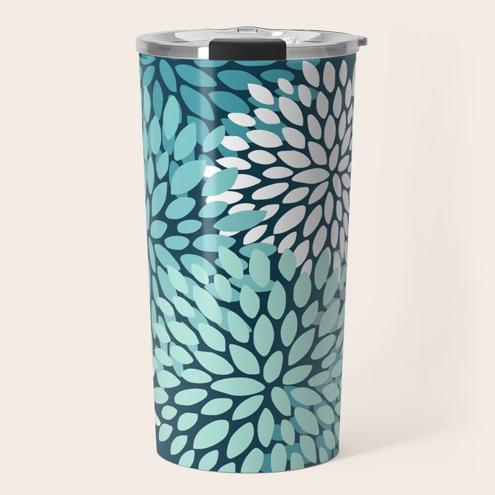 Modern Flowers Print, Teal and White Travel Mug Gallery Image 1