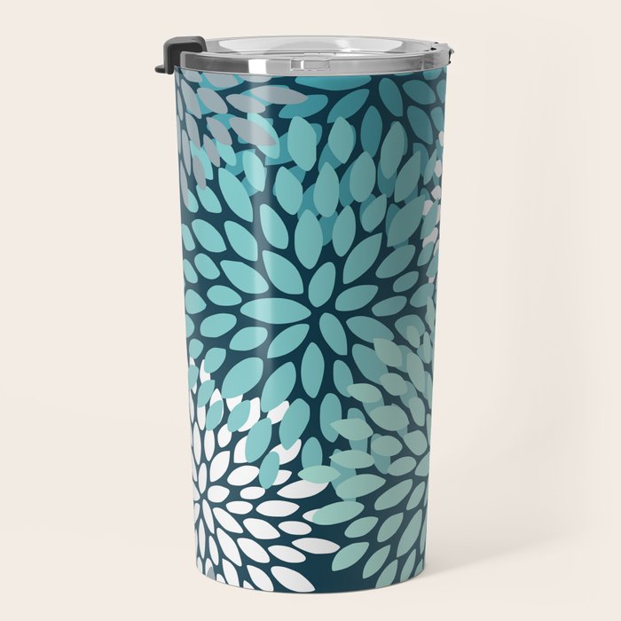 Modern Flowers Print, Teal and White Travel Mug Gallery Image 3