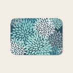 Modern Flowers Print, Teal and White Bath Mat Gallery Image 1