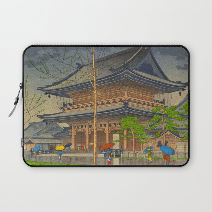 Rain in Higashi-Honganji Temple, Kyoto Asano Takeji Japanese Woodblock Print Laptop Sleeve Gallery Image 1