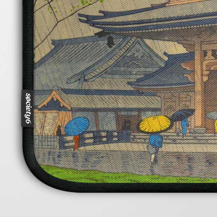Rain in Higashi-Honganji Temple, Kyoto Asano Takeji Japanese Woodblock Print Laptop Sleeve Gallery Image 3