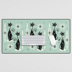 Mid Century Meow Retro Atomic Cats Mint Desk Mat Gallery Image 1
