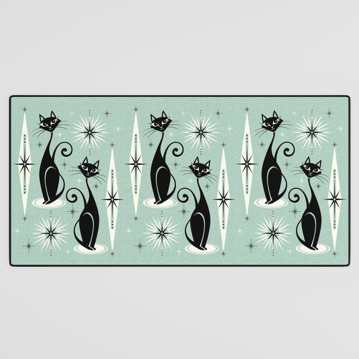 Mid Century Meow Retro Atomic Cats Mint Desk Mat Gallery Image 3