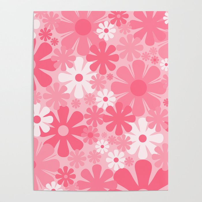 Retro 60s 70s Aesthetic Floral Pattern in Candy Pink Poster Gallery Image 4