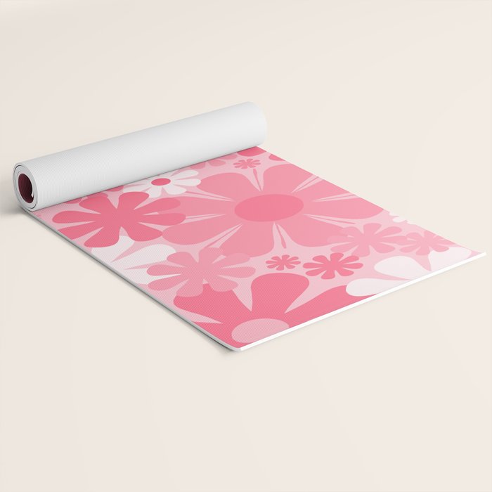 Retro 60s 70s Aesthetic Floral Pattern in Candy Pink Yoga Mat Gallery Image 2