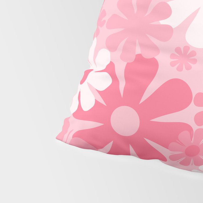Retro 60s 70s Aesthetic Floral Pattern in Candy Pink Pillow Sham Gallery Image 4