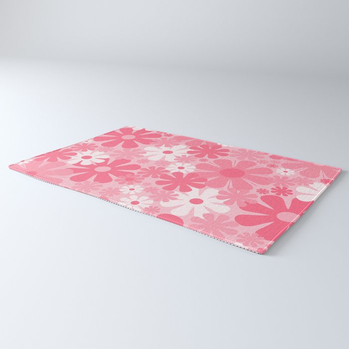 Retro 60s 70s Aesthetic Floral Pattern in Candy Pink Rug Gallery Image 3