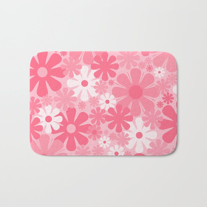 Retro 60s 70s Aesthetic Floral Pattern in Candy Pink Bath Mat Gallery Image 1