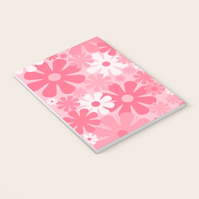 Retro 60s 70s Aesthetic Floral Pattern in Candy Pink Notebook Gallery Image 3