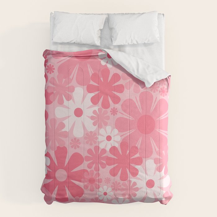 Retro 60s 70s Aesthetic Floral Pattern in Candy Pink Comforter Gallery Image 1