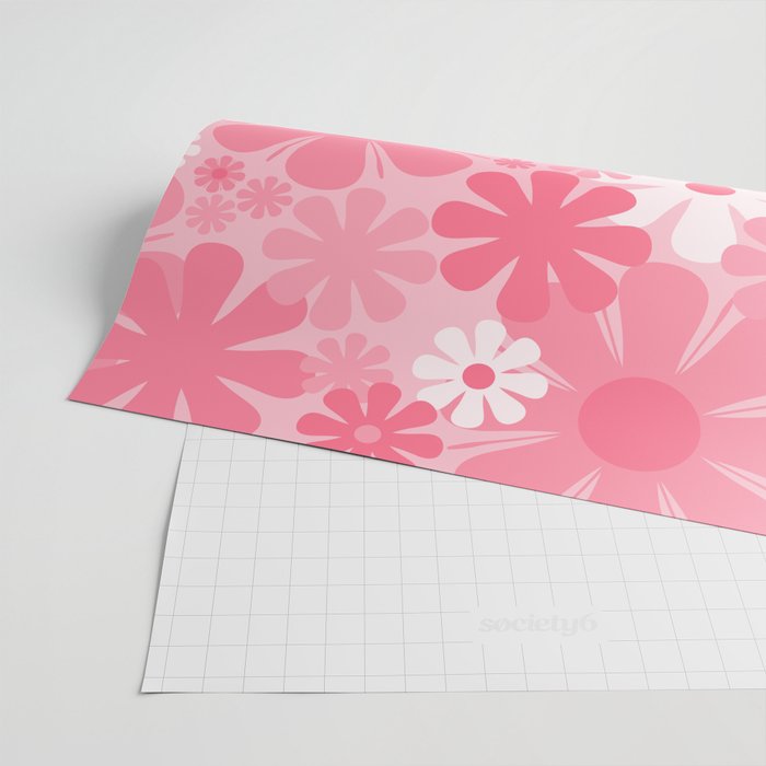 Retro 60s 70s Aesthetic Floral Pattern in Candy Pink Wrapping Paper Gallery Image 2