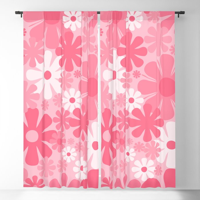Retro 60s 70s Aesthetic Floral Pattern in Candy Pink Window Curtain Gallery Image 5