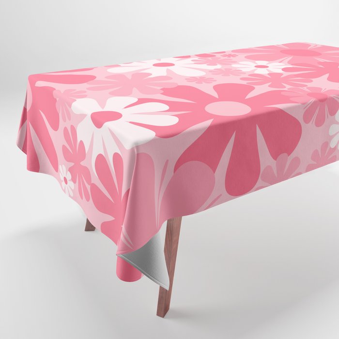 Retro 60s 70s Aesthetic Floral Pattern in Candy Pink Tablecloth Gallery Image 1
