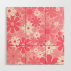 Retro 60s 70s Aesthetic Floral Pattern in Candy Pink Wood Wall Art Gallery Image 1