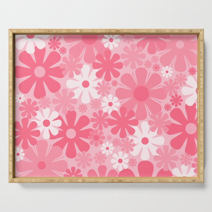 Retro 60s 70s Aesthetic Floral Pattern in Candy Pink Serving Tray Gallery Image 1