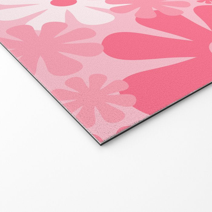 Retro 60s 70s Aesthetic Floral Pattern in Candy Pink Welcome Mat Gallery Image 2