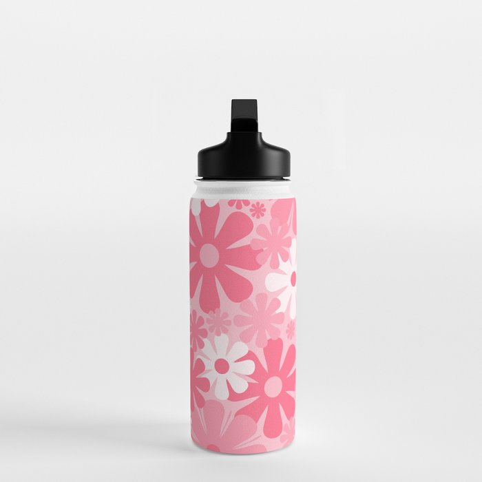 Retro 60s 70s Aesthetic Floral Pattern in Candy Pink Water Bottle Gallery Image 3