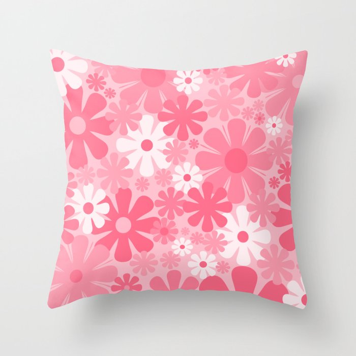 Retro 60s 70s Aesthetic Floral Pattern in Candy Pink Throw Pillow Gallery Image 6