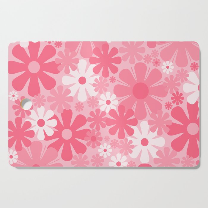 Retro 60s 70s Aesthetic Floral Pattern in Candy Pink Cutting Board Gallery Image 1