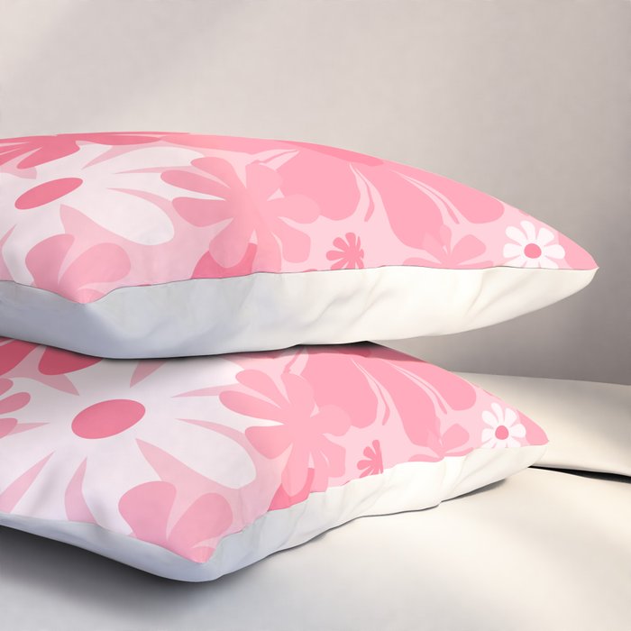 Retro 60s 70s Aesthetic Floral Pattern in Candy Pink Pillow Sham Gallery Image 3
