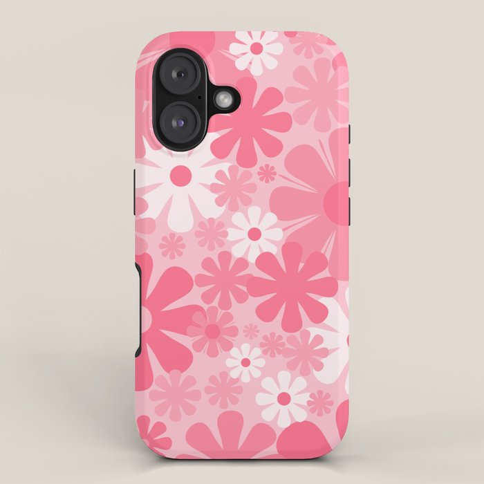 Retro 60s 70s Aesthetic Floral Pattern in Candy Pink iPhone Case Gallery Image 1