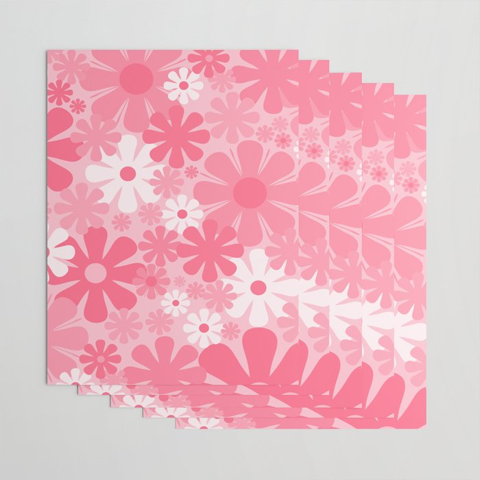 Retro 60s 70s Aesthetic Floral Pattern in Candy Pink Wrapping Paper Gallery Image 3