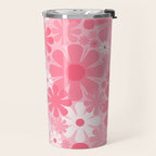 Retro 60s 70s Aesthetic Floral Pattern in Candy Pink Travel Mug Gallery Image 2