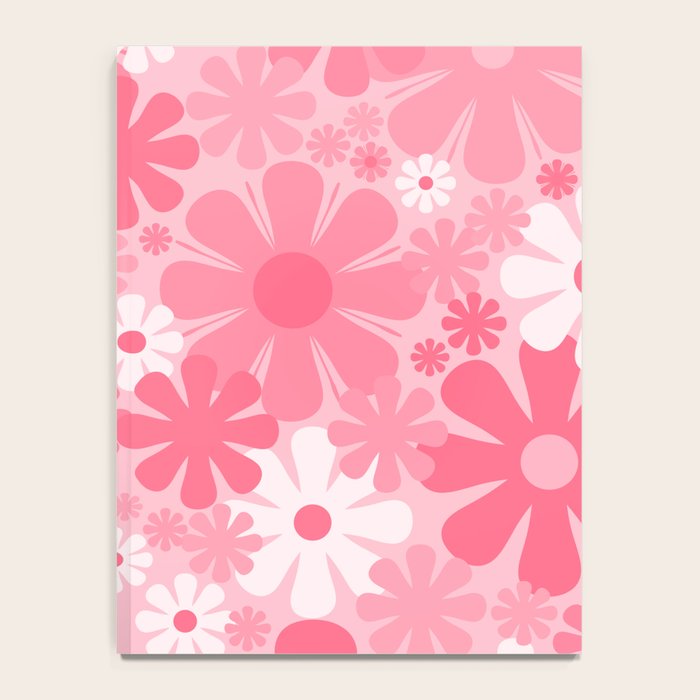 Retro 60s 70s Aesthetic Floral Pattern in Candy Pink Notebook Gallery Image 4