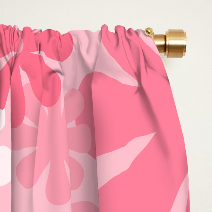 Retro 60s 70s Aesthetic Floral Pattern in Candy Pink Window Curtain Gallery Image 2