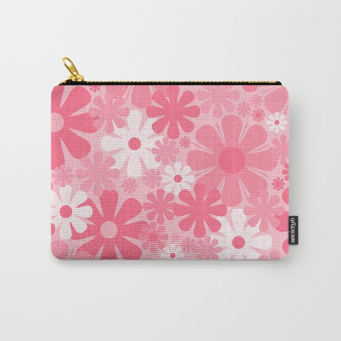 Retro 60s 70s Aesthetic Floral Pattern in Candy Pink Carry All Pouch Gallery Image 1