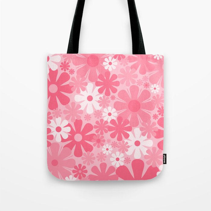 Retro 60s 70s Aesthetic Floral Pattern in Candy Pink Tote Bag Gallery Image 1