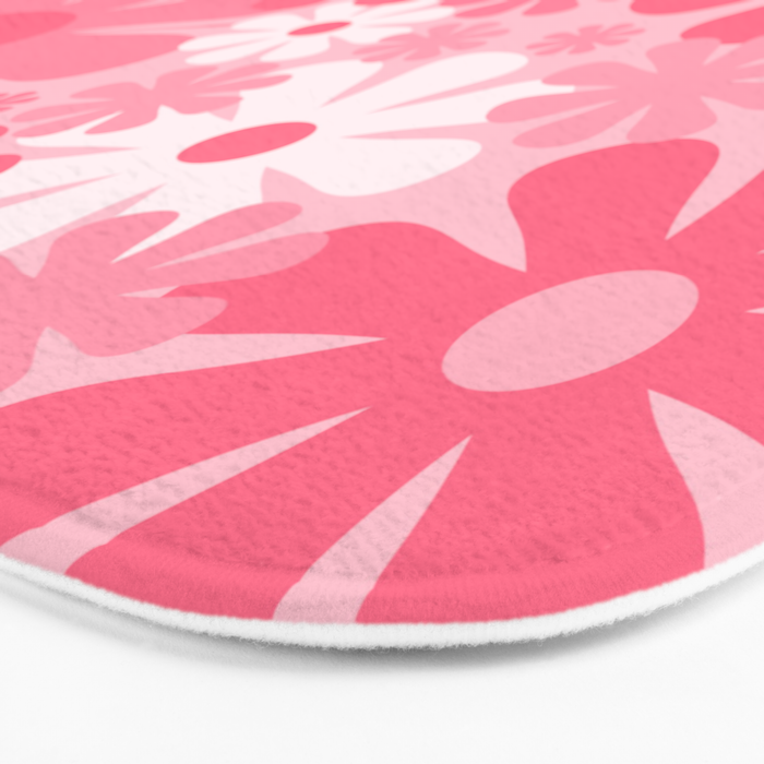 Retro 60s 70s Aesthetic Floral Pattern in Candy Pink Bath Mat Gallery Image 3