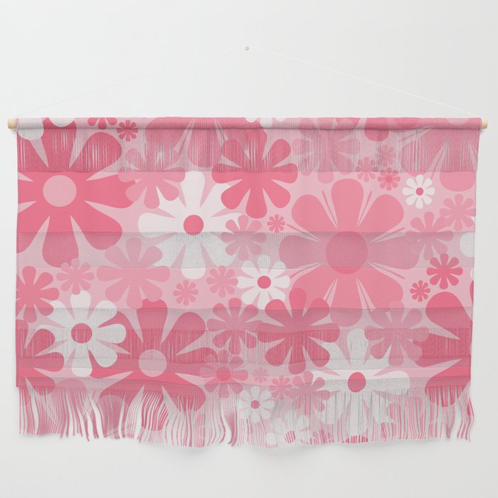 Retro 60s 70s Aesthetic Floral Pattern in Candy Pink Wall Hanging Gallery Image 1