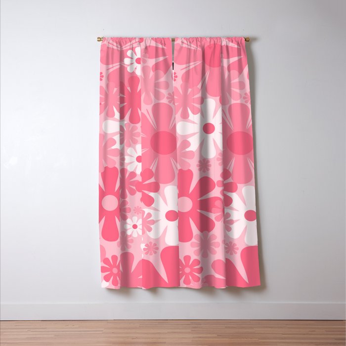 Retro 60s 70s Aesthetic Floral Pattern in Candy Pink Window Curtain Gallery Image 3