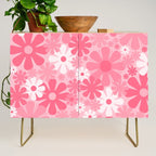 Retro 60s 70s Aesthetic Floral Pattern in Candy Pink Credenza Gallery Image 1