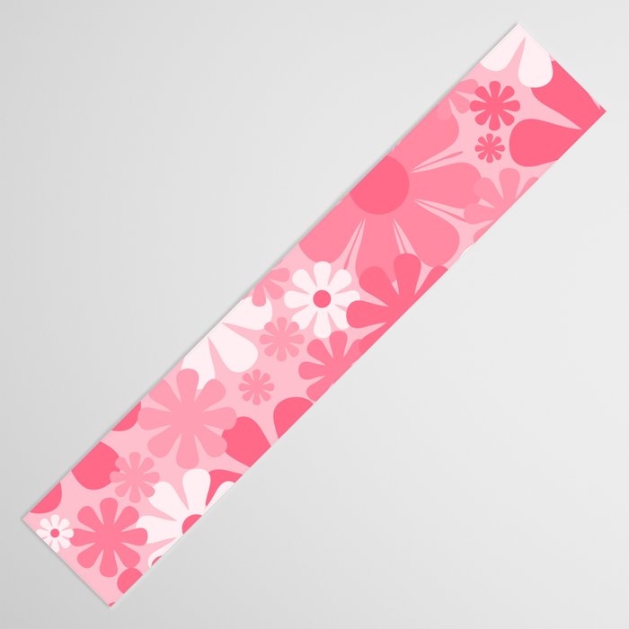 Retro 60s 70s Aesthetic Floral Pattern in Candy Pink Table Runner Gallery Image 3