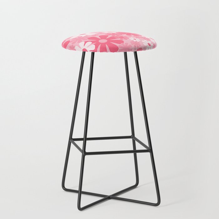 Retro 60s 70s Aesthetic Floral Pattern in Candy Pink Stool Gallery Image 1