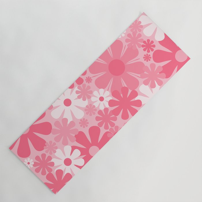 Retro 60s 70s Aesthetic Floral Pattern in Candy Pink Yoga Mat Gallery Image 1