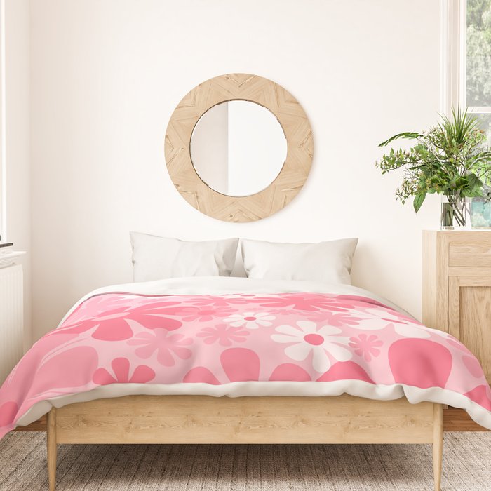 Retro 60s 70s Aesthetic Floral Pattern in Candy Pink Duvet Cover Gallery Image 3