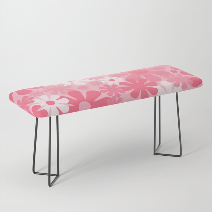 Retro 60s 70s Aesthetic Floral Pattern in Candy Pink Bench Gallery Image 1