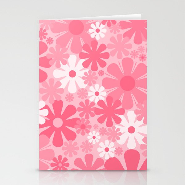 Retro 60s 70s Aesthetic Floral Pattern in Candy Pink Stationery Card Gallery Image 1