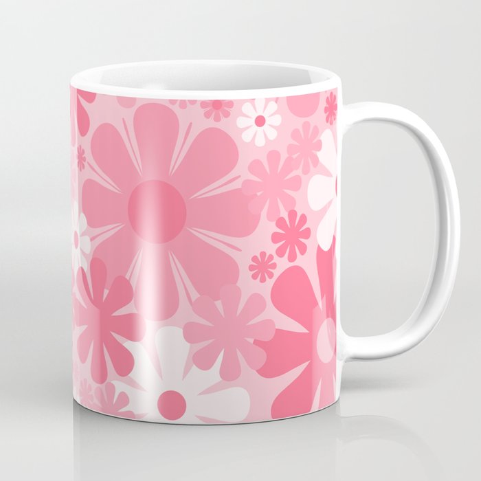 Retro 60s 70s Aesthetic Floral Pattern in Candy Pink Coffee Mug Gallery Image 1