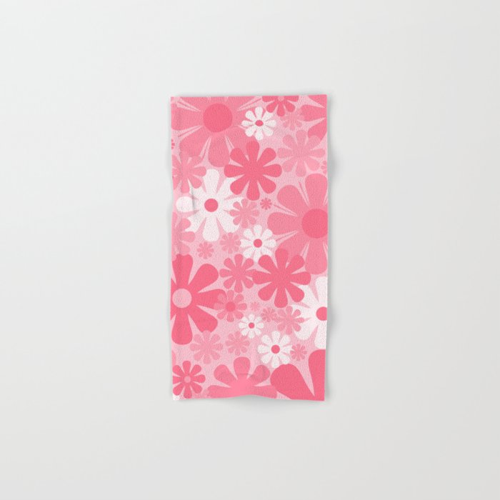Retro 60s 70s Aesthetic Floral Pattern in Candy Pink Bath Towel Gallery Image 1